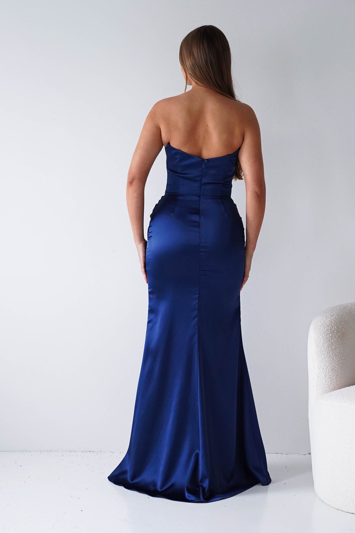 Lucienne Satin Strapless Maxi Dress | Navy-Oh Hello Clothing