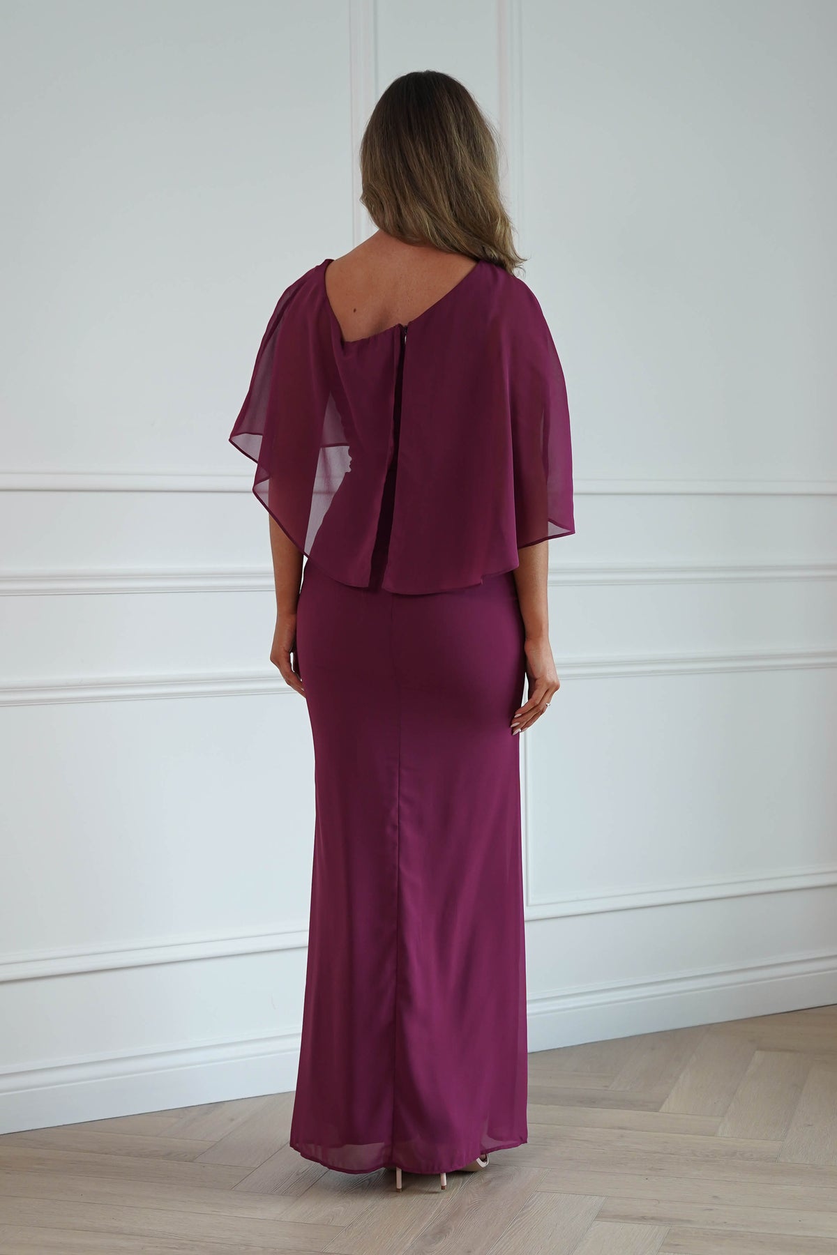 Oh Hello Clothing Women > Clothing > Dresses * DONE - MANIJU | MM24629 |Draped Cape Maxi Dress | darkrose (Copy)