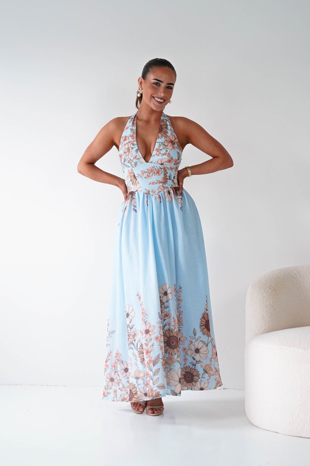 Lucinda Floral Halternack Maxi Dress | Blue-Oh Hello Clothing