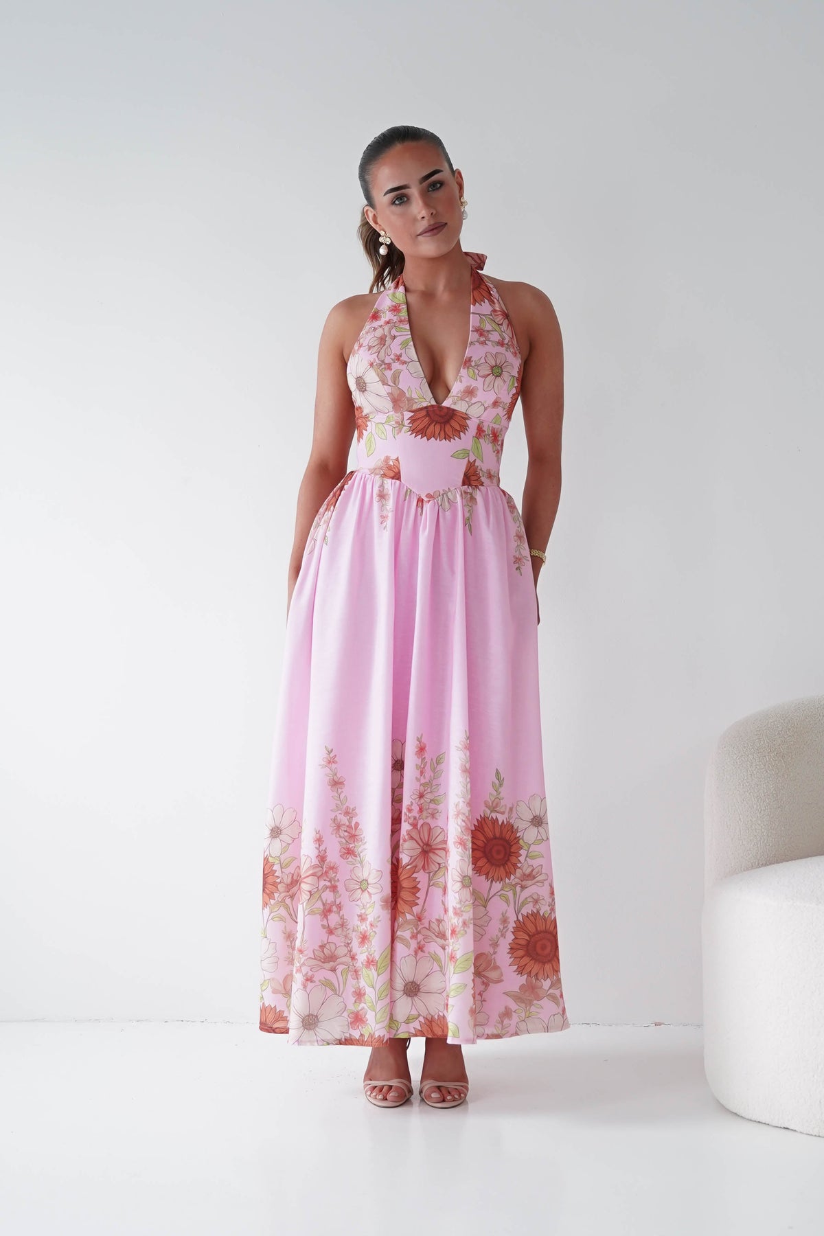 Lucinda Floral Halternack Maxi Dress | Pink-Oh Hello Clothing