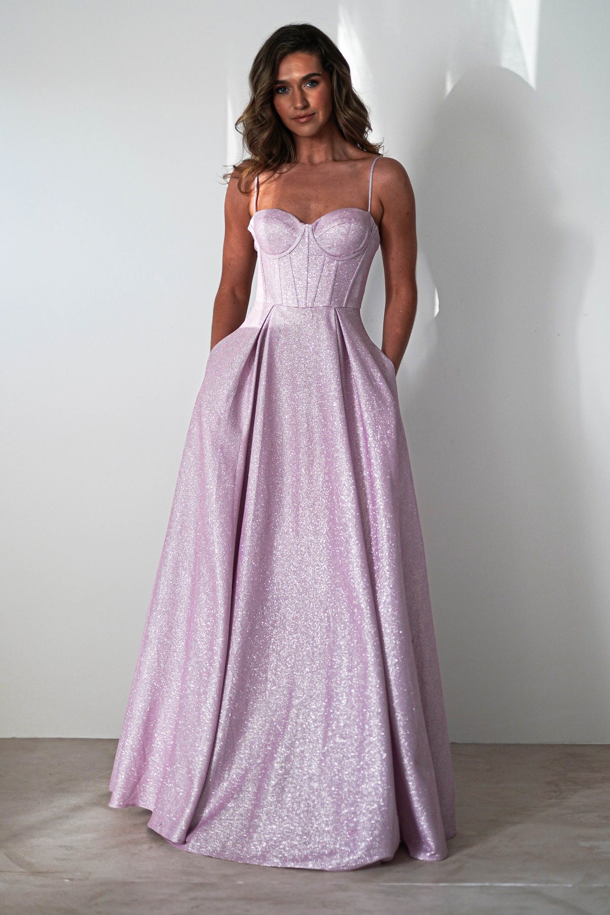 Luna Glitter Corset Aline Gown | Pink-Oh Hello Clothing