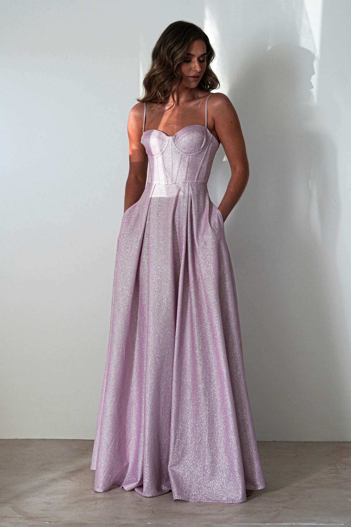 Luna Glitter Corset Aline Gown | Pink-Oh Hello Clothing