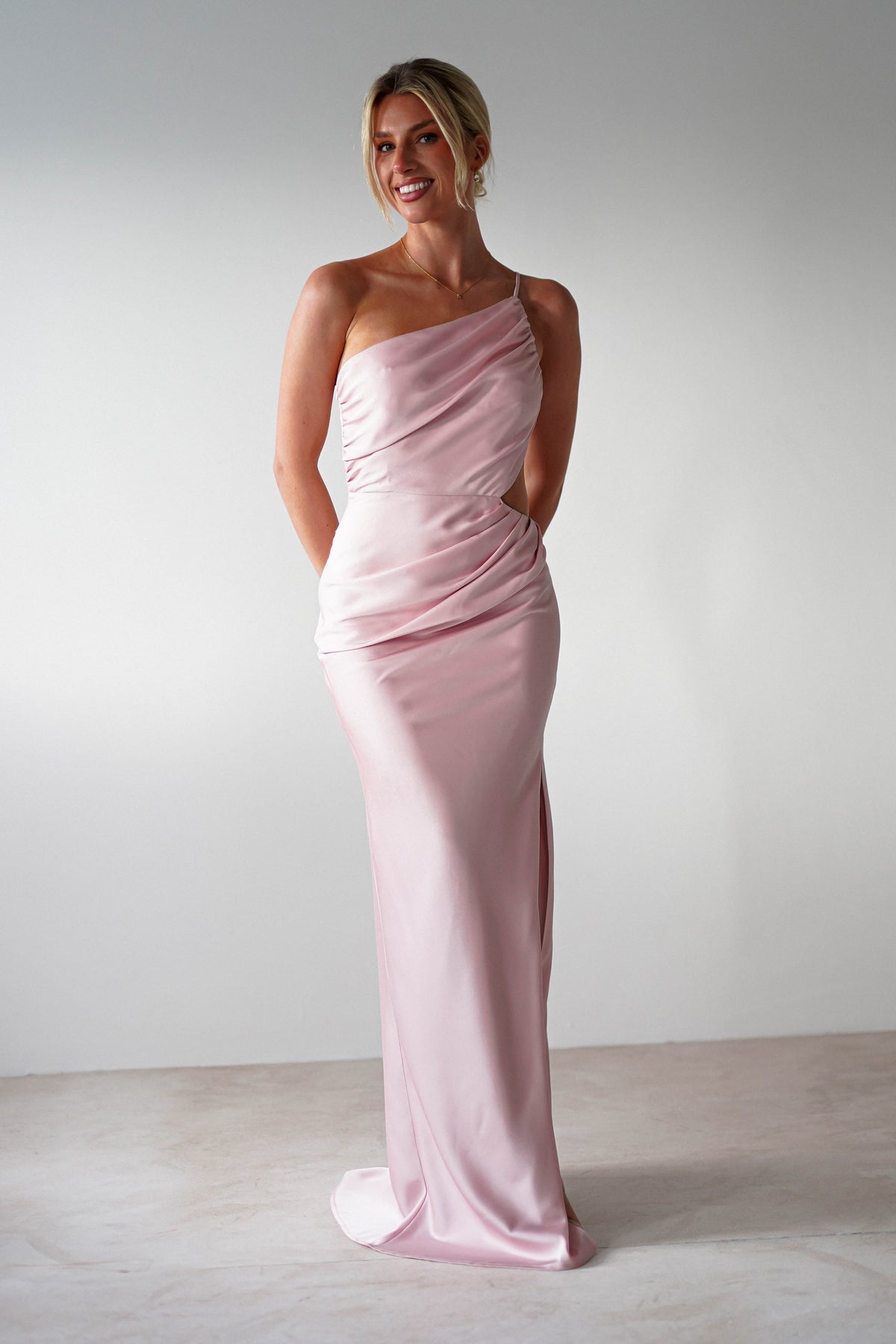 Lyra Soft Matte Satin Maxi Dress | Blush Pink-Oh Hello Clothing