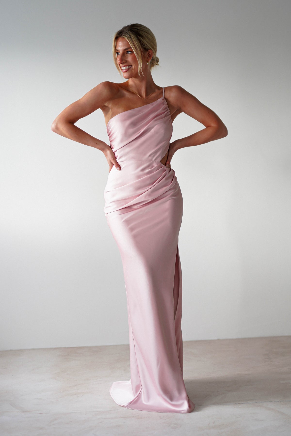 Lyra Soft Matte Satin Maxi Dress | Blush Pink-Oh Hello Clothing