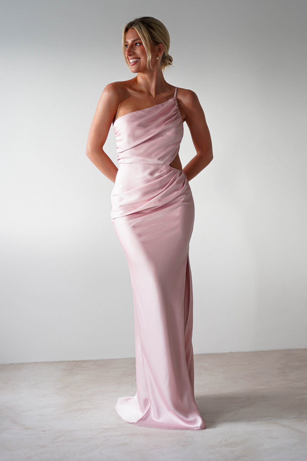 Lyra Soft Matte Satin Maxi Dress | Blush Pink-Oh Hello Clothing