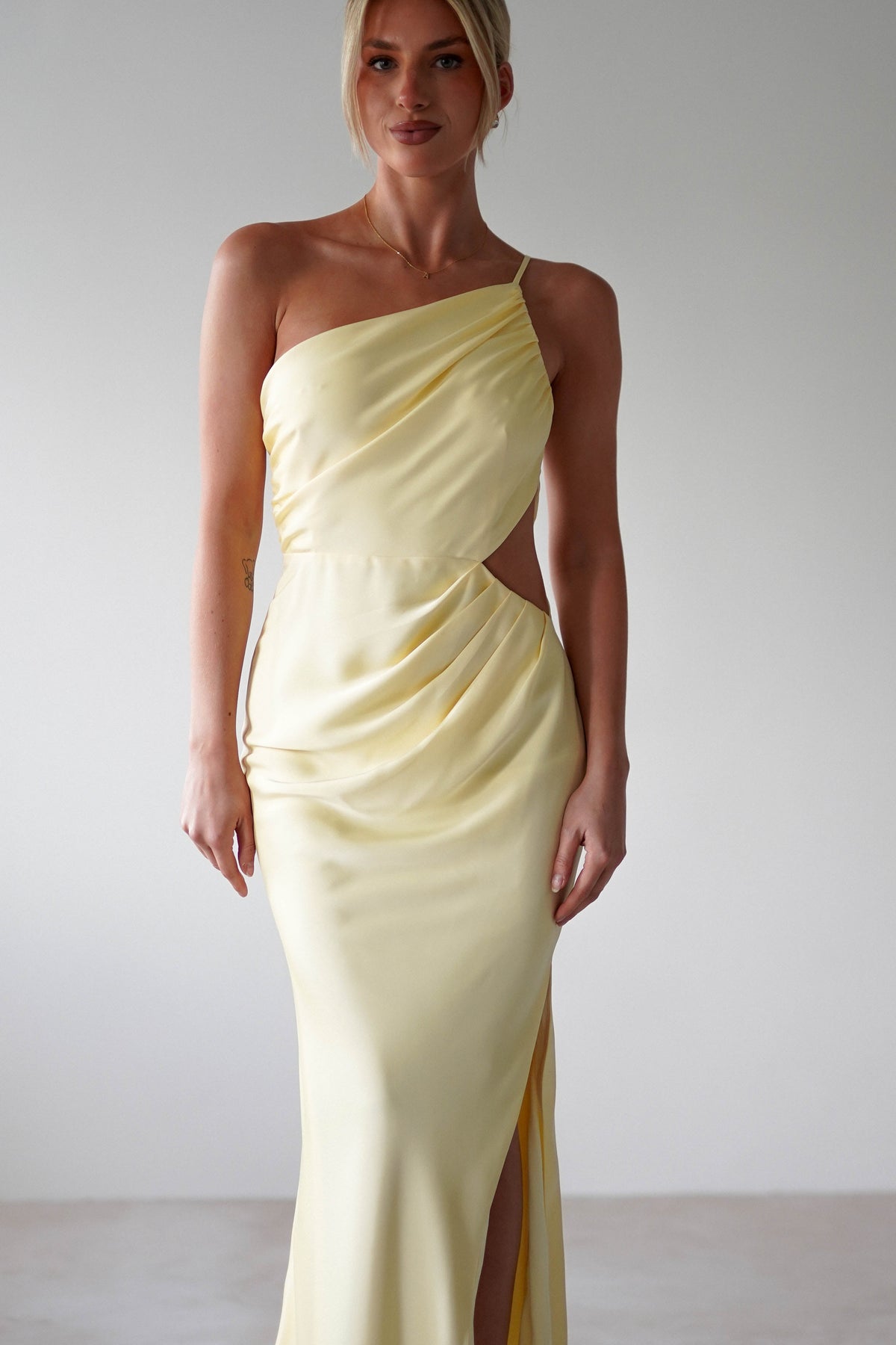 Lyra Soft Matte Satin Maxi Dress | Yellow-Oh Hello Clothing