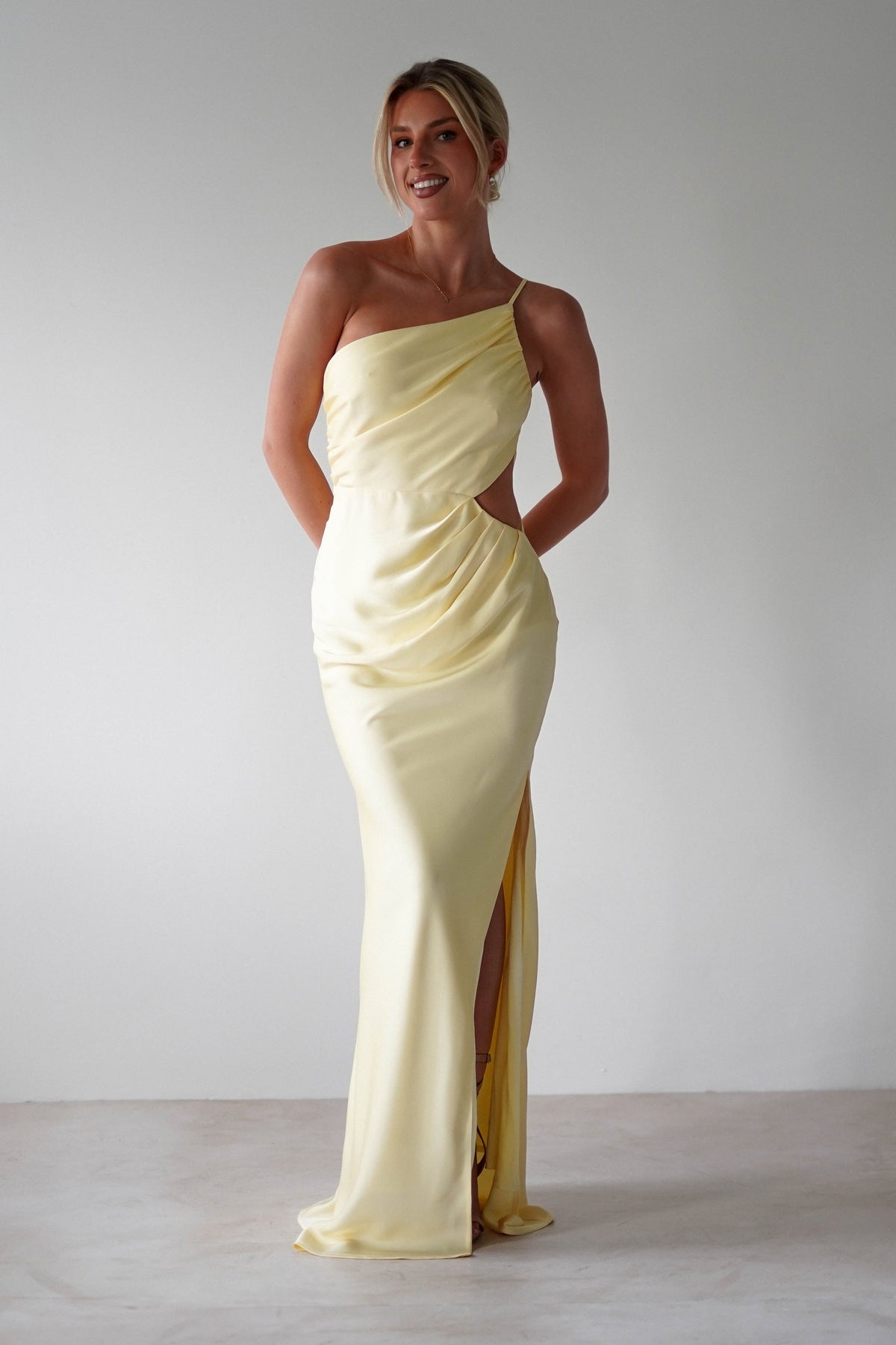 Lyra Soft Matte Satin Maxi Dress | Yellow-Oh Hello Clothing