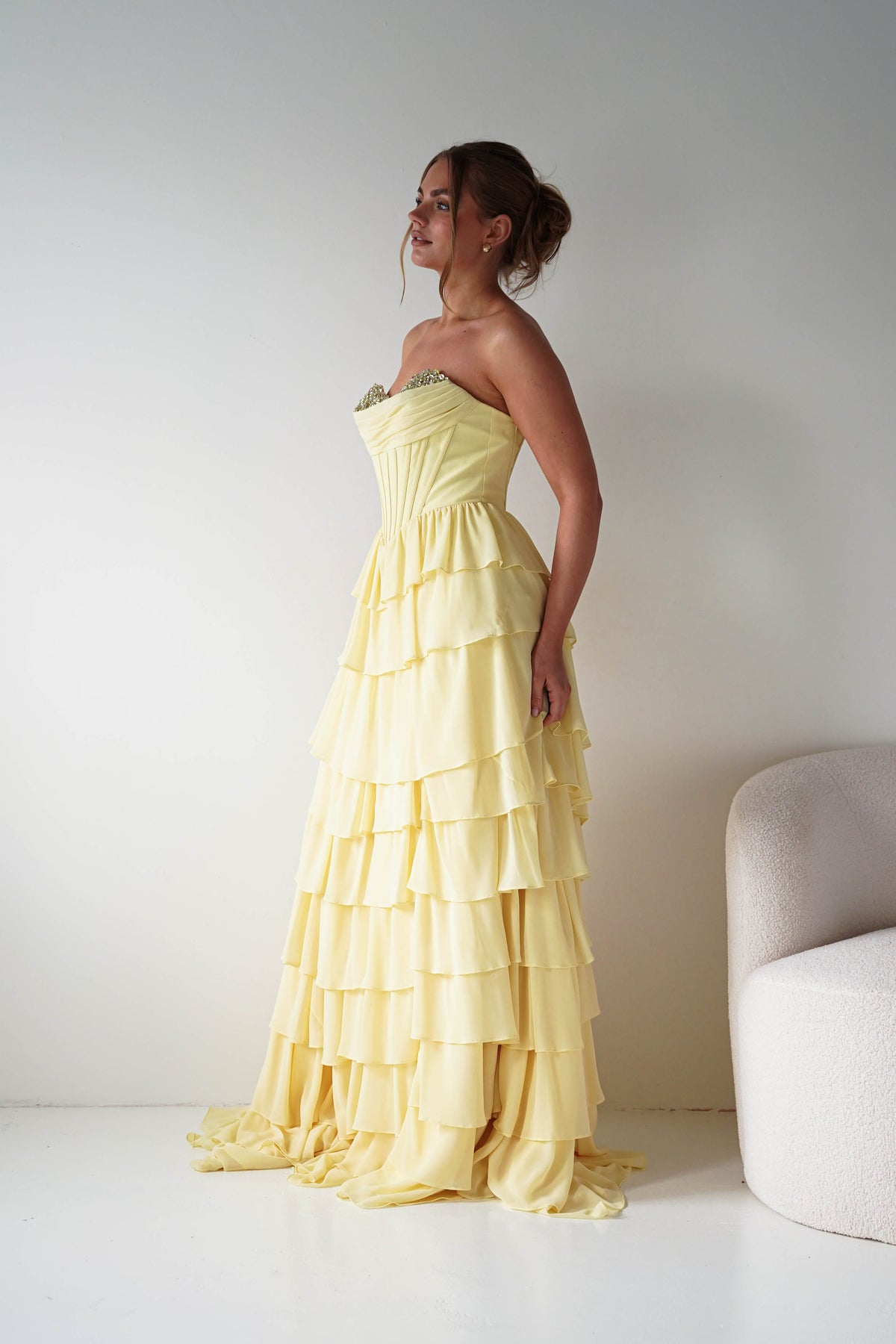 Maddie Ruffle Tiered Sweetheart Gown | Yellow-Oh Hello Clothing