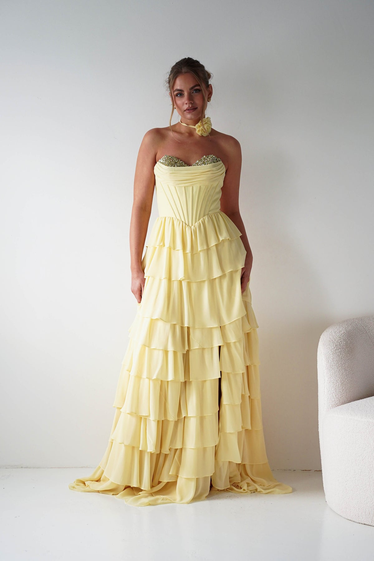 Maddie Ruffle Tiered Sweetheart Gown | Yellow-Oh Hello Clothing