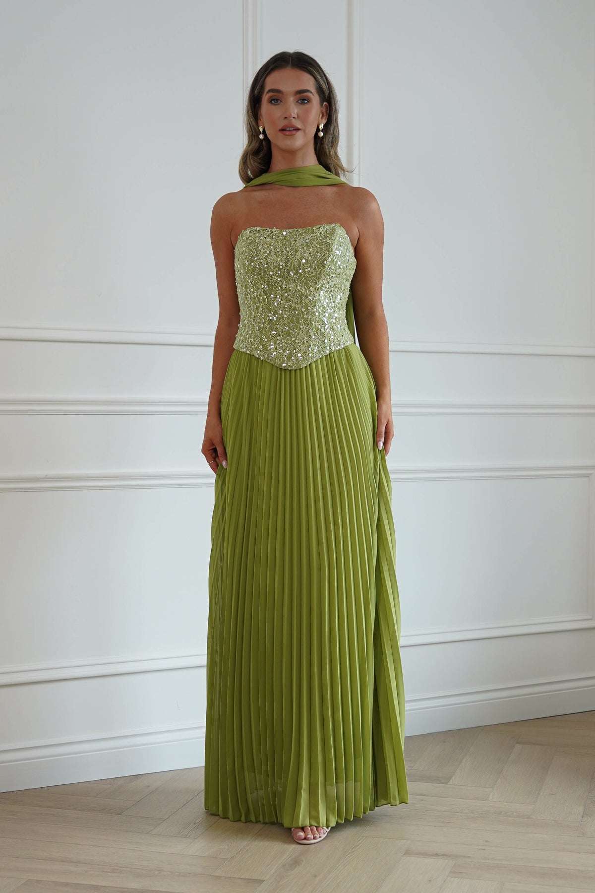 Oh Hello Clothing Women > Clothing > Dresses Madelyn Strapless Pleated Maxi Dress | Lime