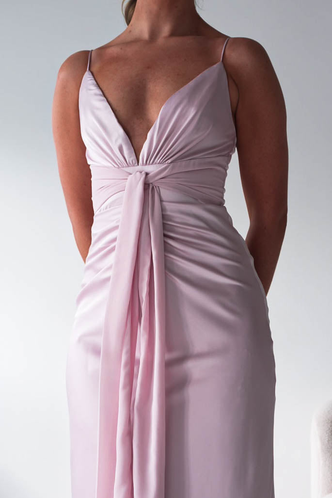 Madi Drape Front Detail Satin Maxi Dress | Pink-Oh Hello Clothing