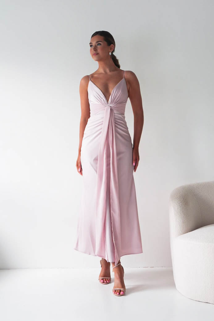 Madi Drape Front Detail Satin Maxi Dress | Pink-Oh Hello Clothing