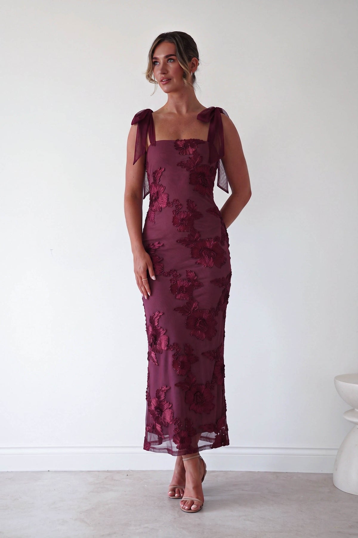Mahalia Floral Appliqué Maxi Dress | Wine-Oh Hello Clothing
