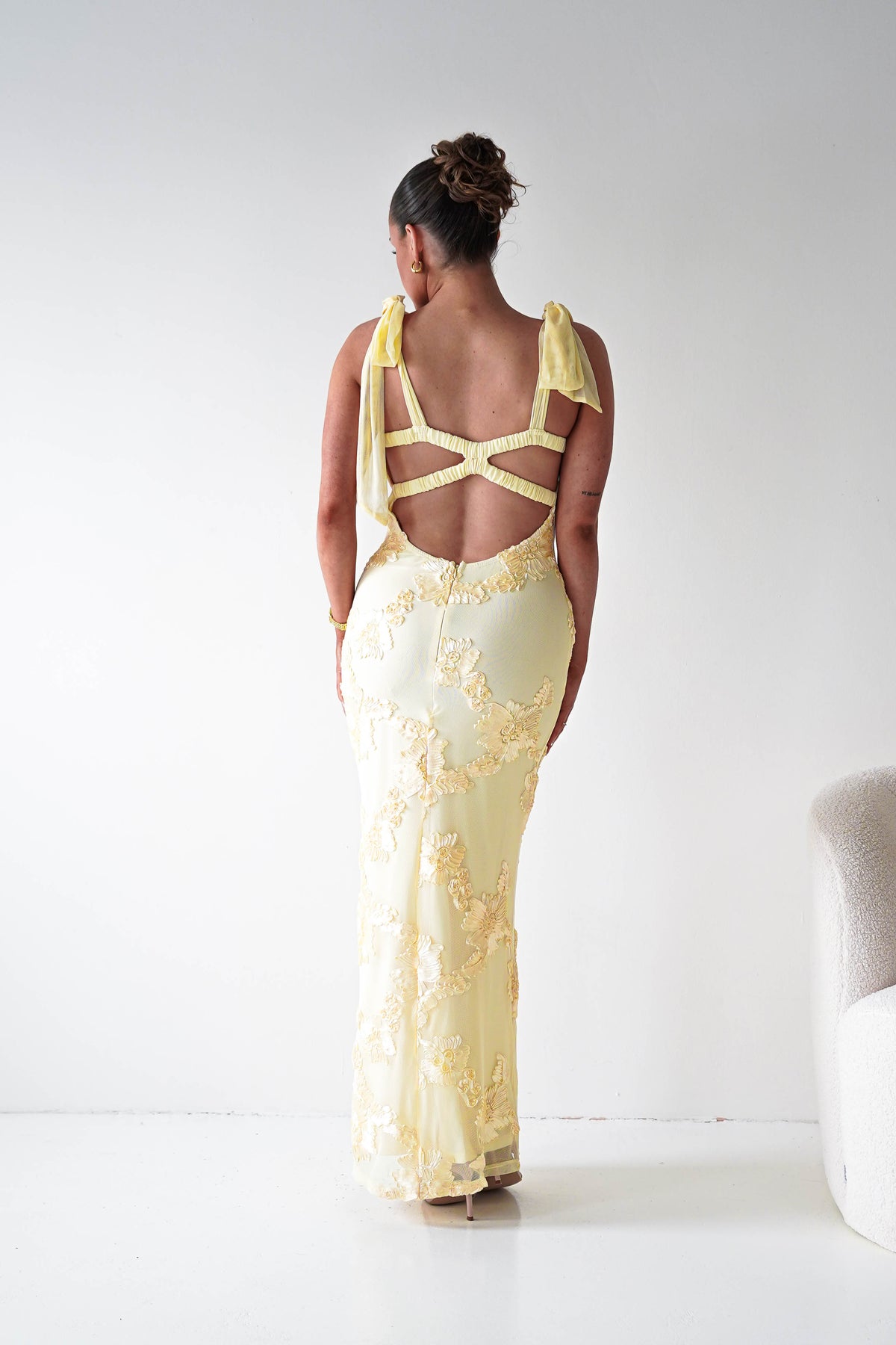 Mahalia Floral Appliqué Maxi Dress | Yellow-Oh Hello Clothing