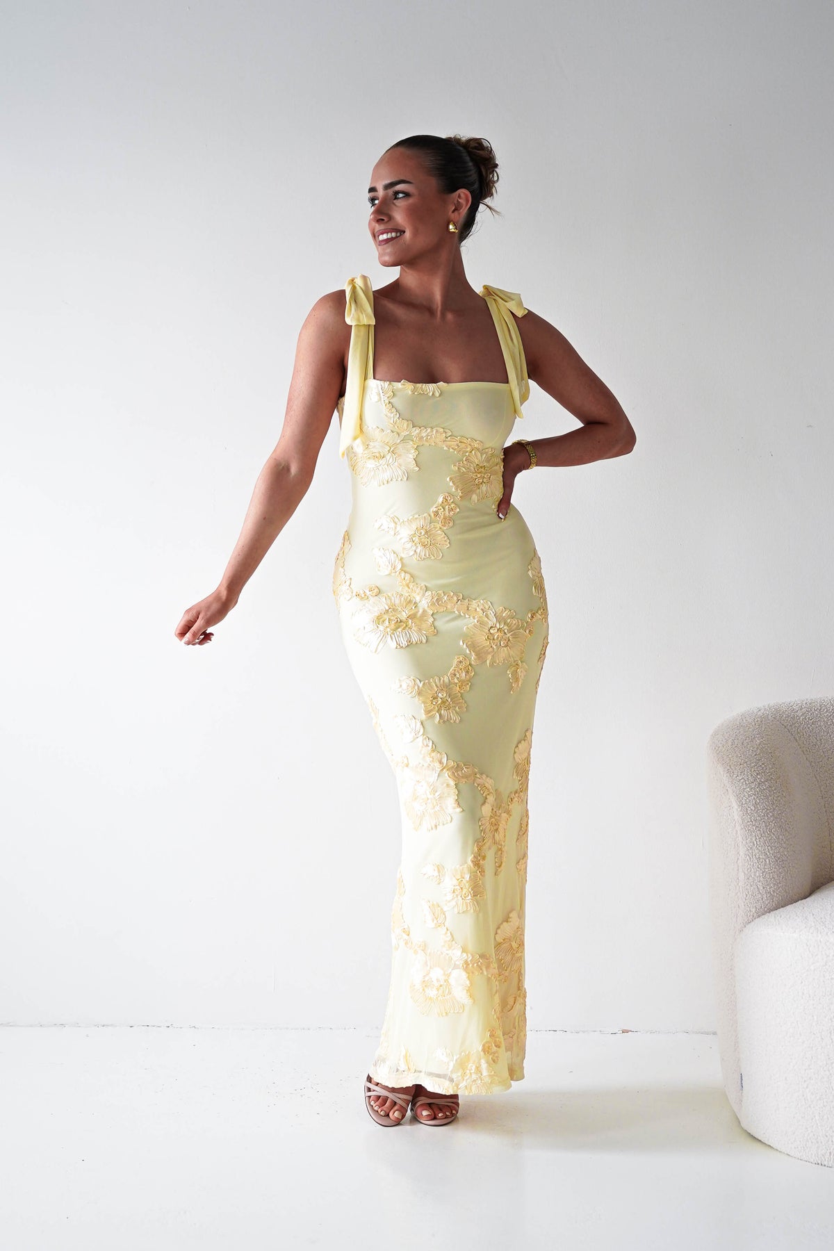 Mahalia Floral Appliqué Maxi Dress | Yellow-Oh Hello Clothing