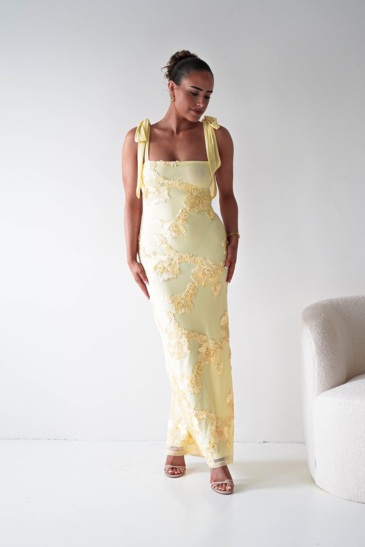 Mahalia Floral Appliqué Maxi Dress | Yellow-Oh Hello Clothing