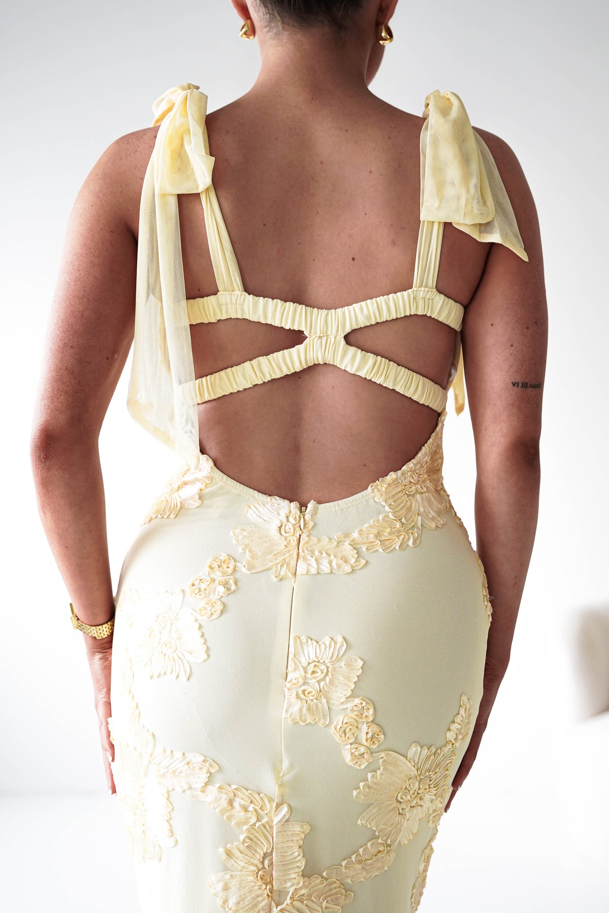 Mahalia Floral Appliqué Maxi Dress | Yellow-Oh Hello Clothing