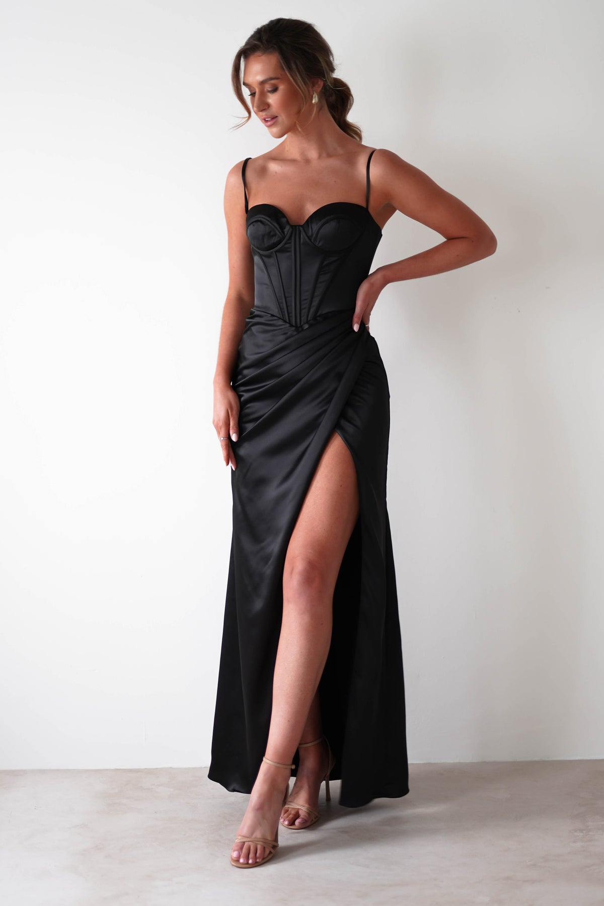 Maja Satin Corset Gown | Black-Oh Hello Clothing