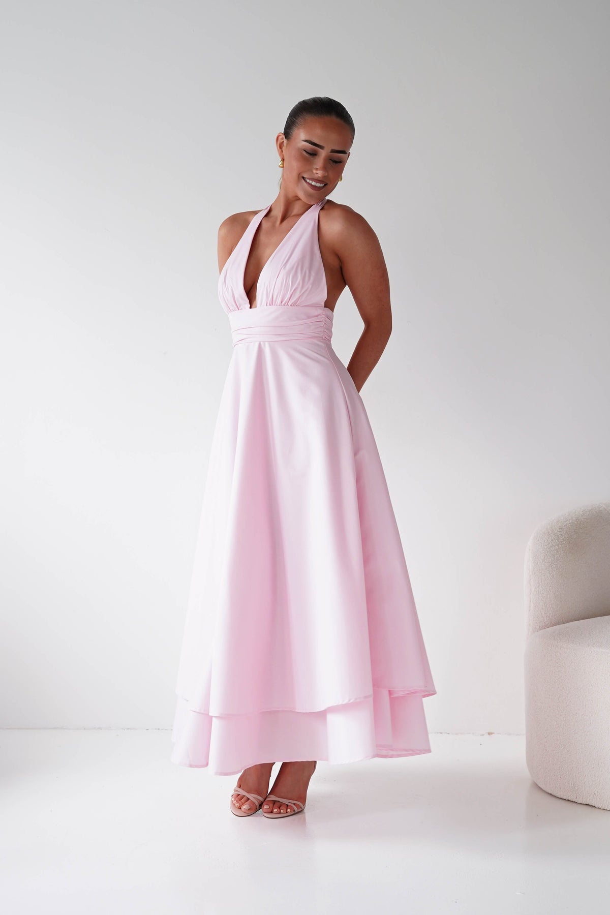 Makaila Halterneck Chiffon Midaxi Dress | Pink-Oh Hello Clothing