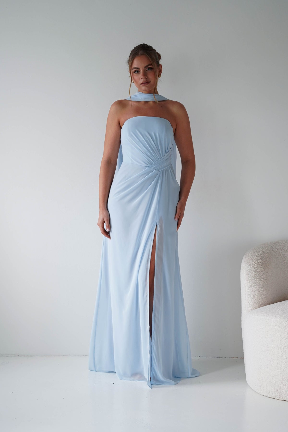 Marcel Strapless Chiffon Maxi Dress | Blue-Oh Hello Clothing