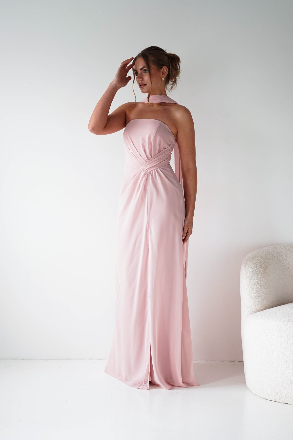 Marcel Strapless Chiffon Maxi Dress | Pink-Oh Hello Clothing
