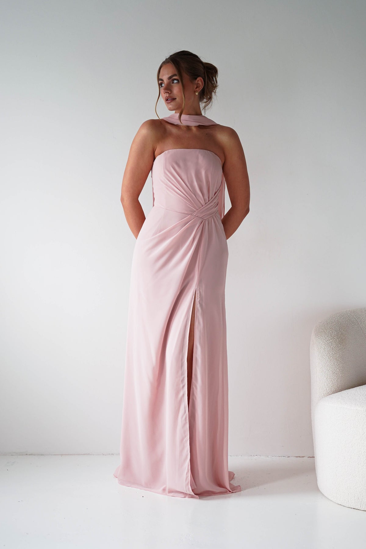 Marcel Strapless Chiffon Maxi Dress | Pink-Oh Hello Clothing