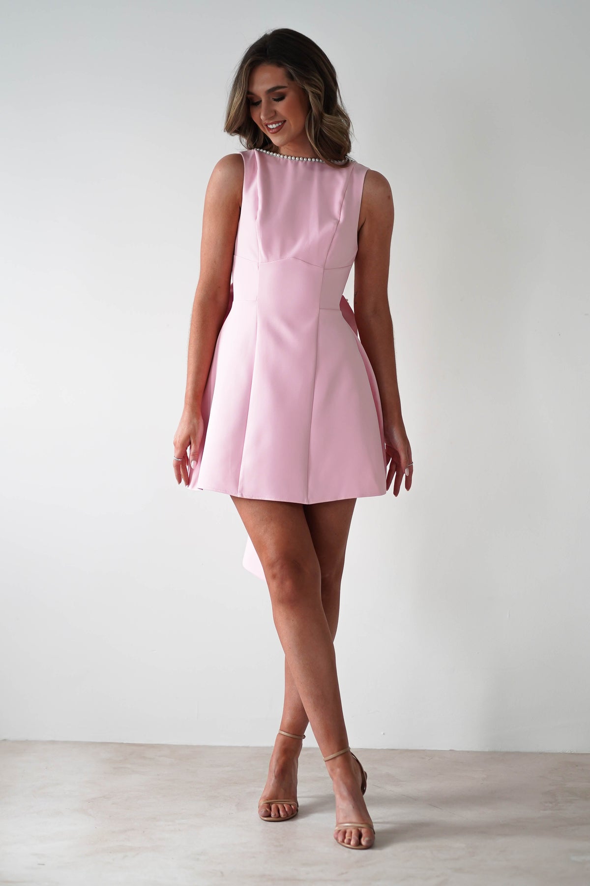 Maria Pearl Bow Detail Mini Dress | Pink-Oh Hello Clothing
