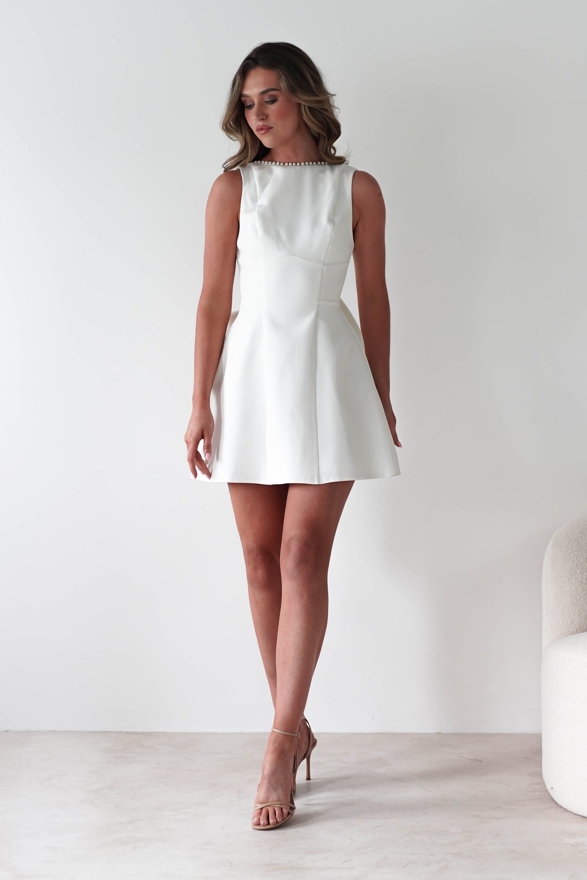 Maria Pearl Bow Detail Mini Dress | White-Oh Hello Clothing