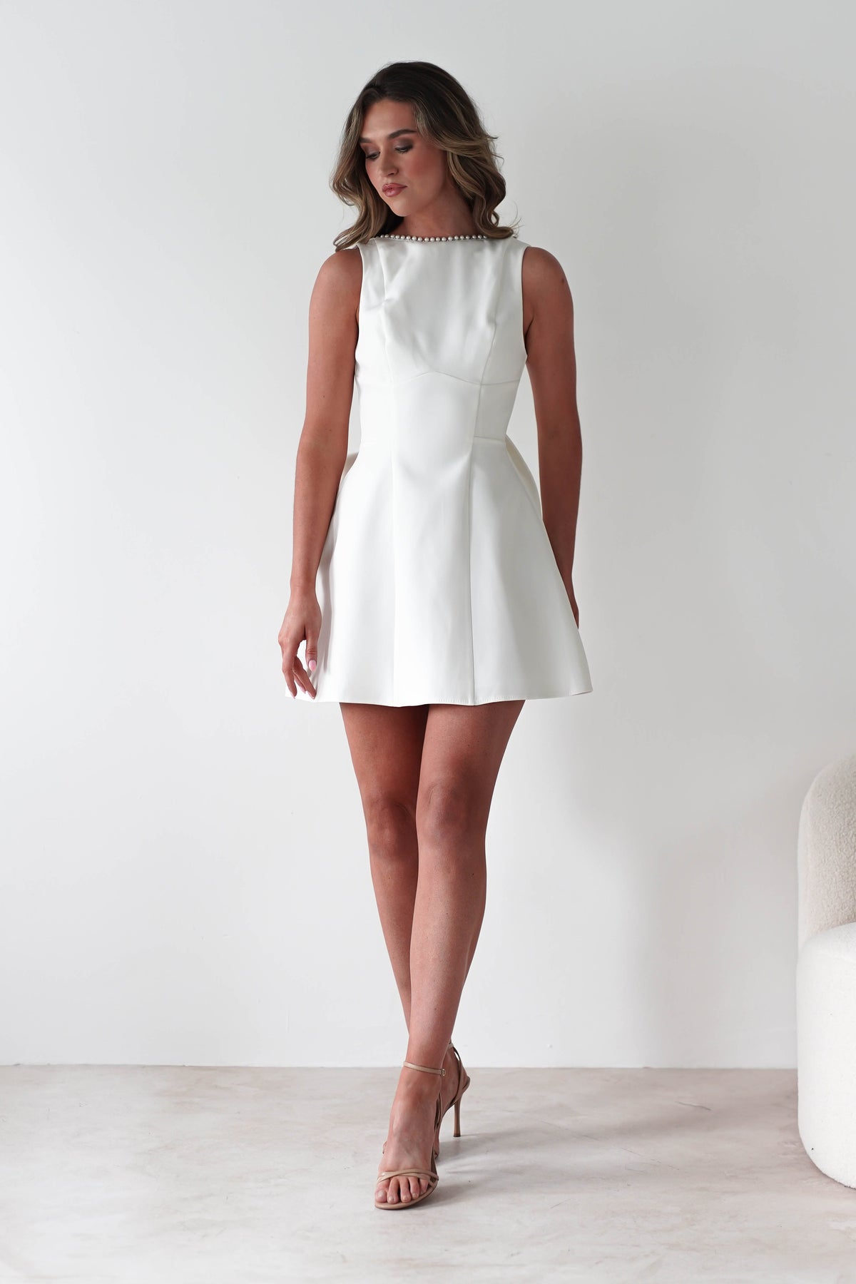 Maria Pearl Bow Detail Mini Dress | White-Oh Hello Clothing