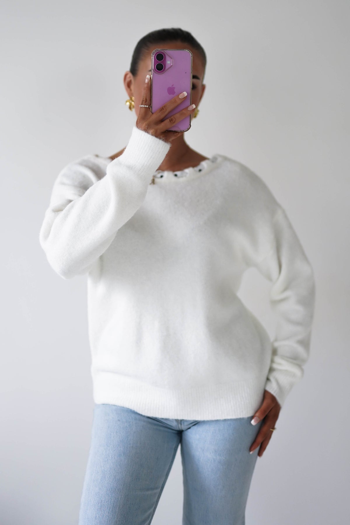 Maria Ribbon Tie Knit Jumper | White-Oh Hello Clothing