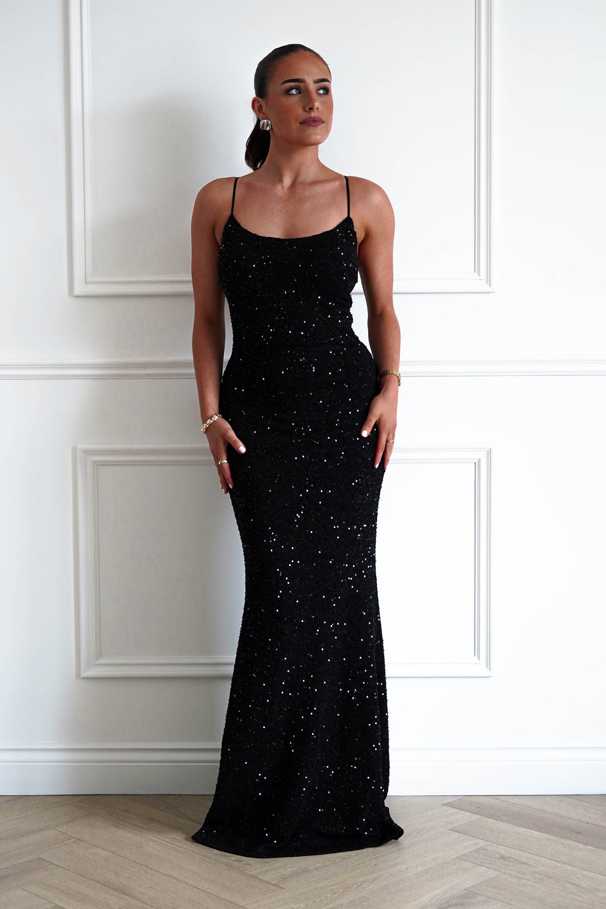 Maria Sequin Bodycon Maxi Gown | Black-Oh Hello Clothing