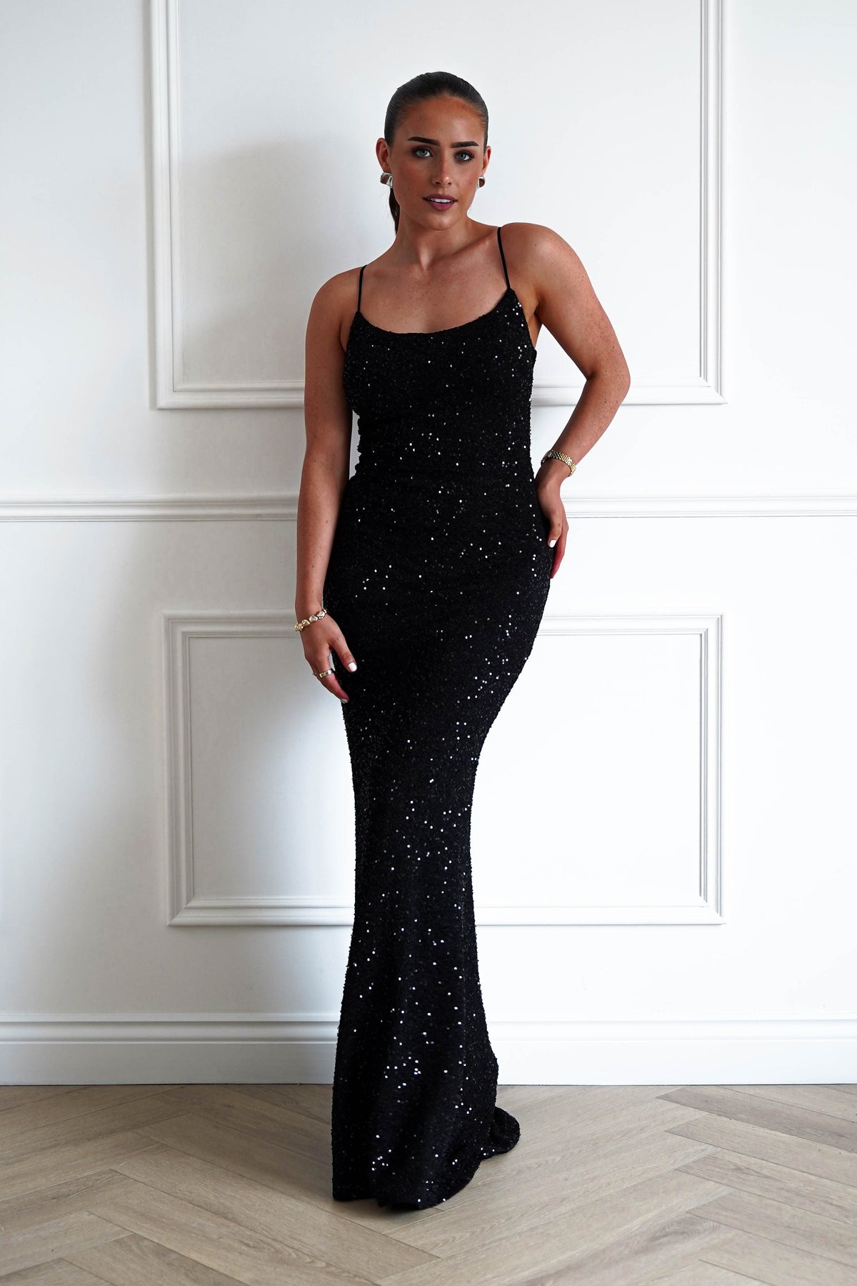 Maria Sequin Bodycon Maxi Gown | Black-Oh Hello Clothing