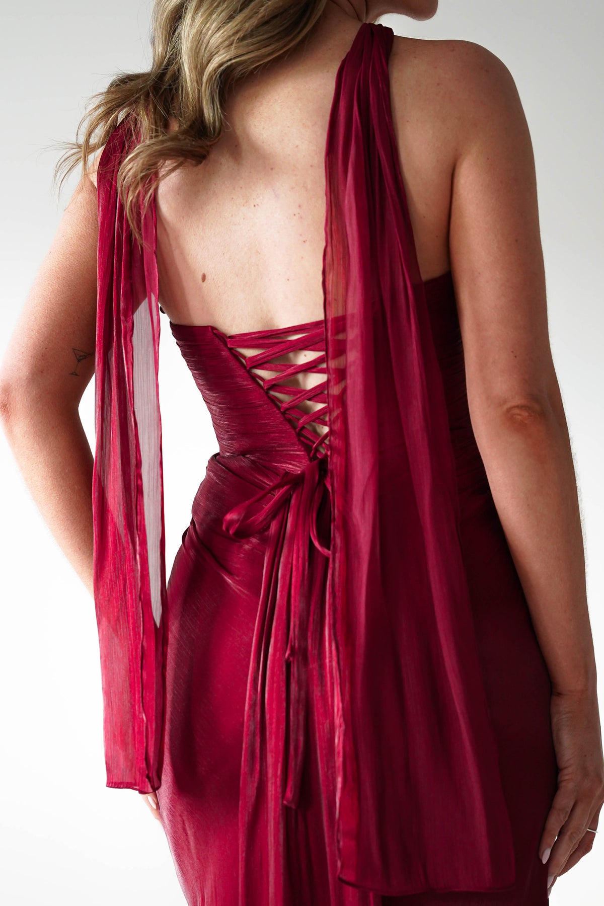 Marielle Glowing Chiffon Strapless Maxi Dress | Burgundy-Oh Hello Clothing