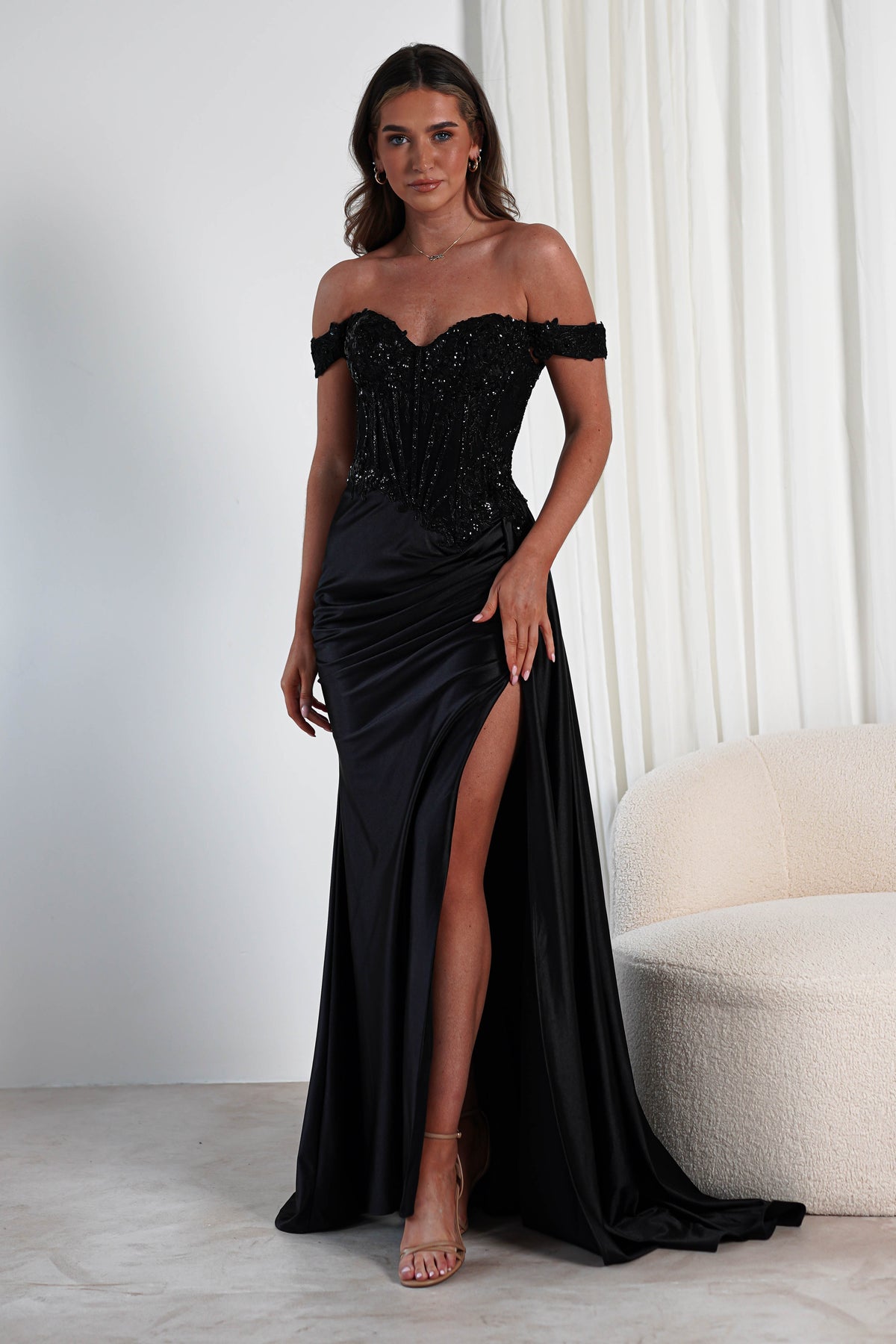 Marsela Lace Bodice Gown | Black-Oh Hello Clothing