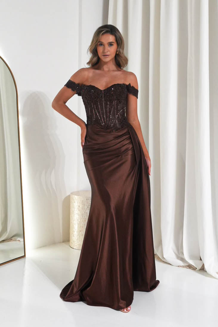 Marsela Lace Bodice Gown | Espresso Brown-Oh Hello Clothing