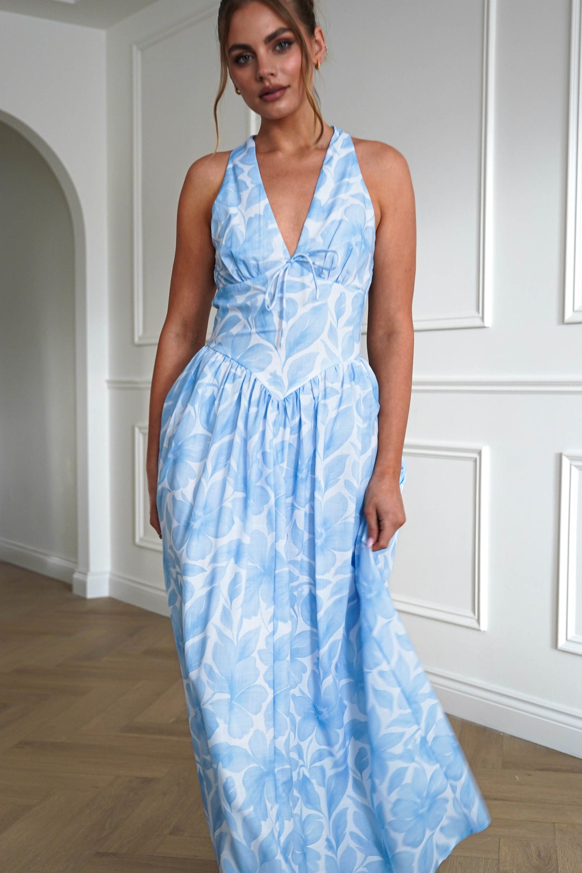 Martha Floral Halterneck Maxi Dress | Blue-Oh Hello Clothing