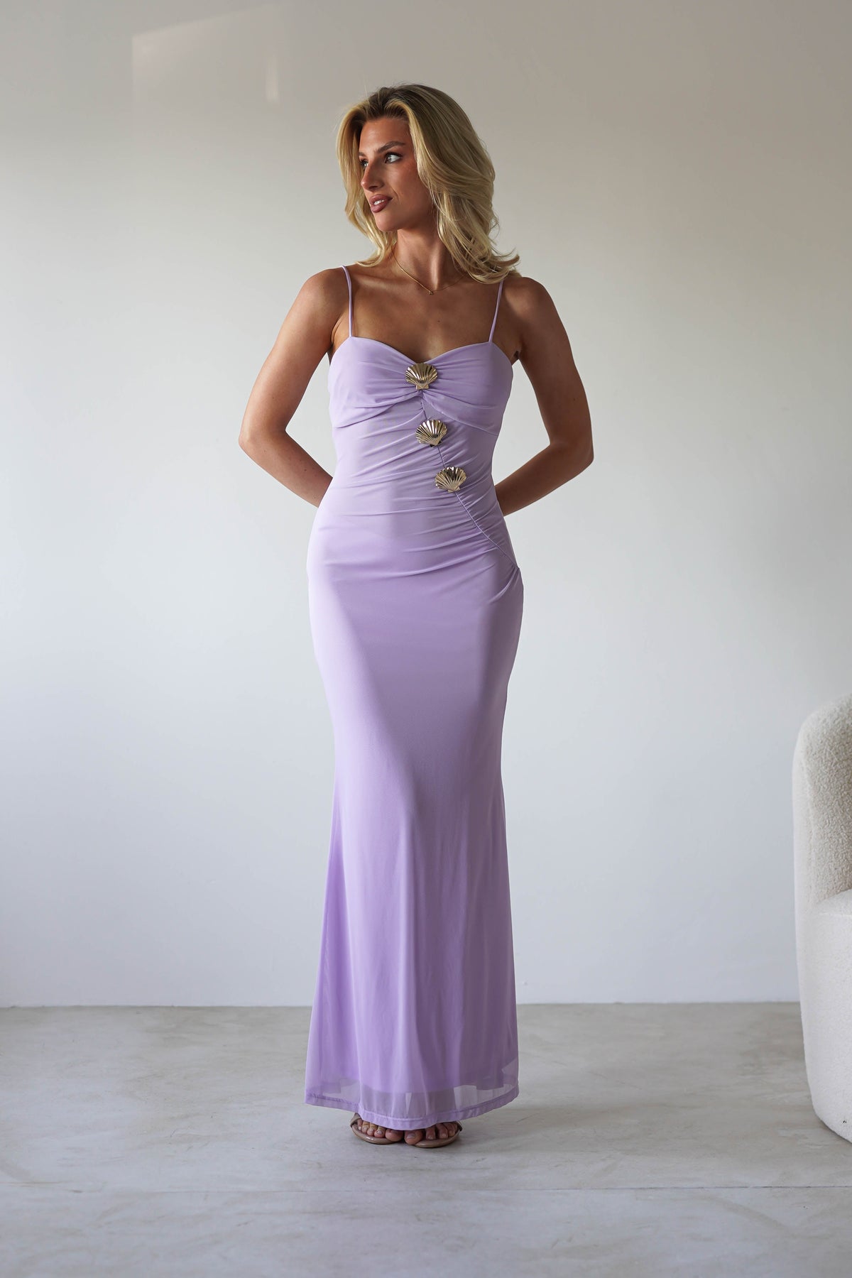 Melrose Mesh Shell Detail Maxi Dress | Lilac-Oh Hello Clothing