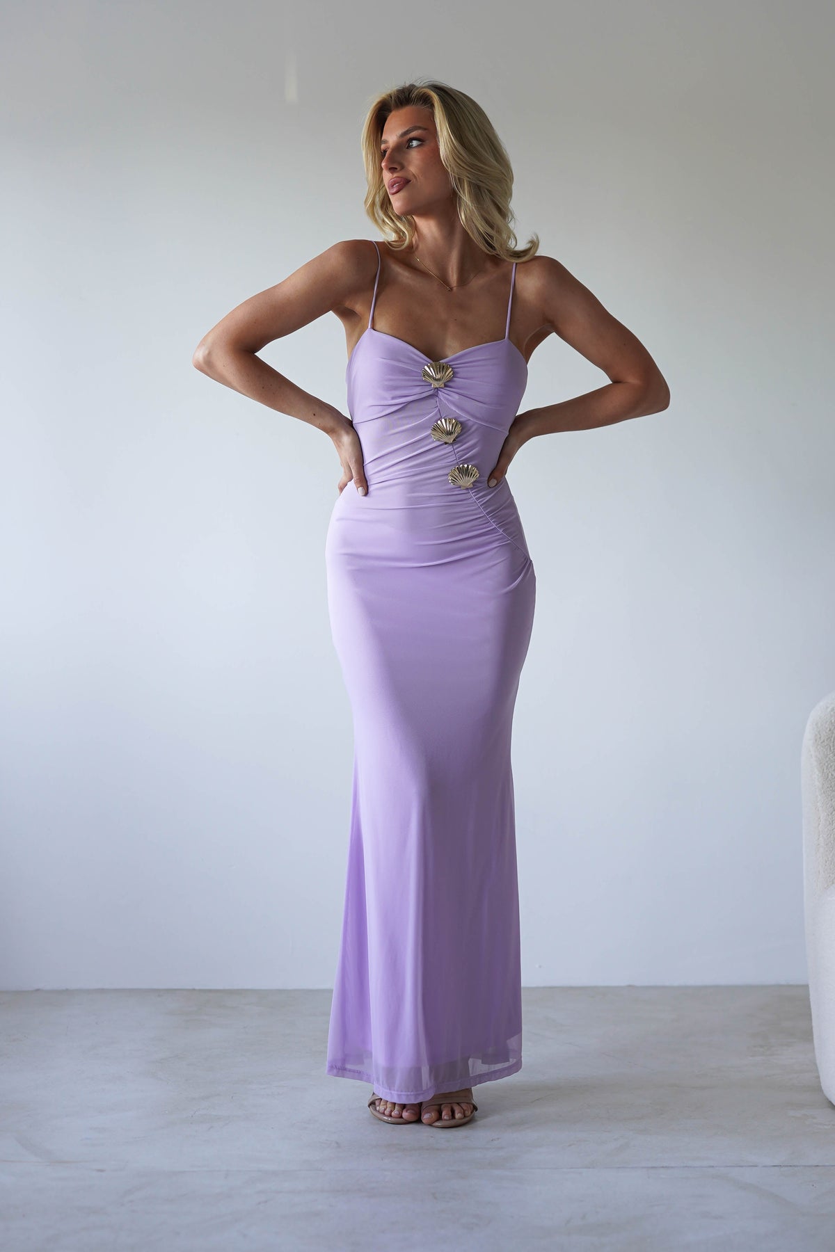 Melrose Mesh Shell Detail Maxi Dress | Lilac-Oh Hello Clothing