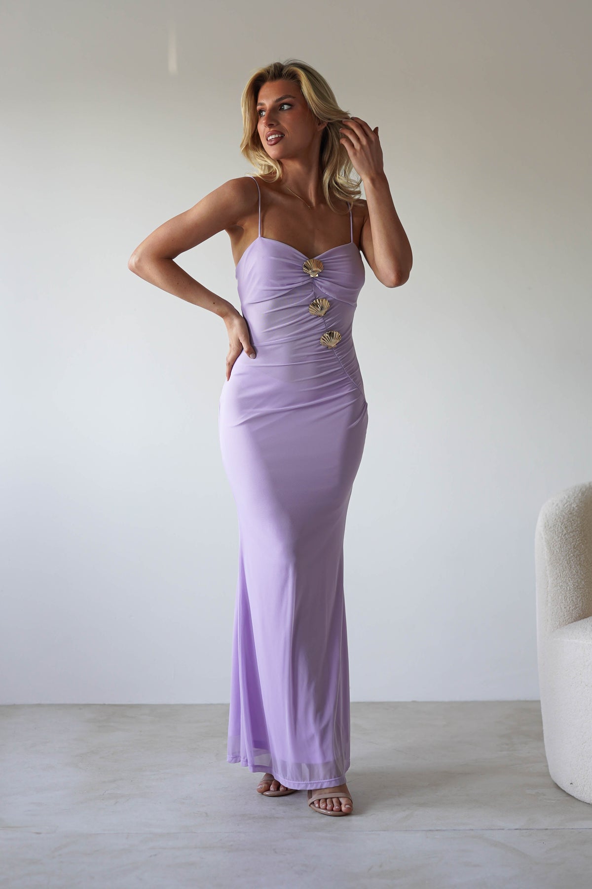 Melrose Mesh Shell Detail Maxi Dress | Lilac-Oh Hello Clothing