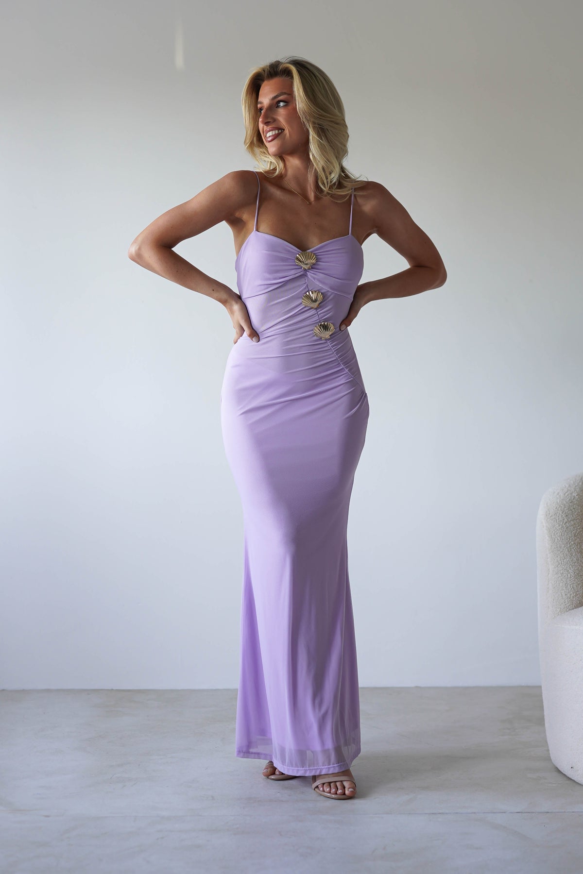 Melrose Mesh Shell Detail Maxi Dress | Lilac-Oh Hello Clothing