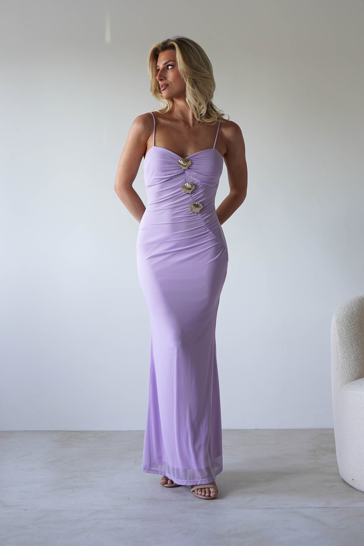 Melrose Mesh Shell Detail Maxi Dress | Lilac-Oh Hello Clothing