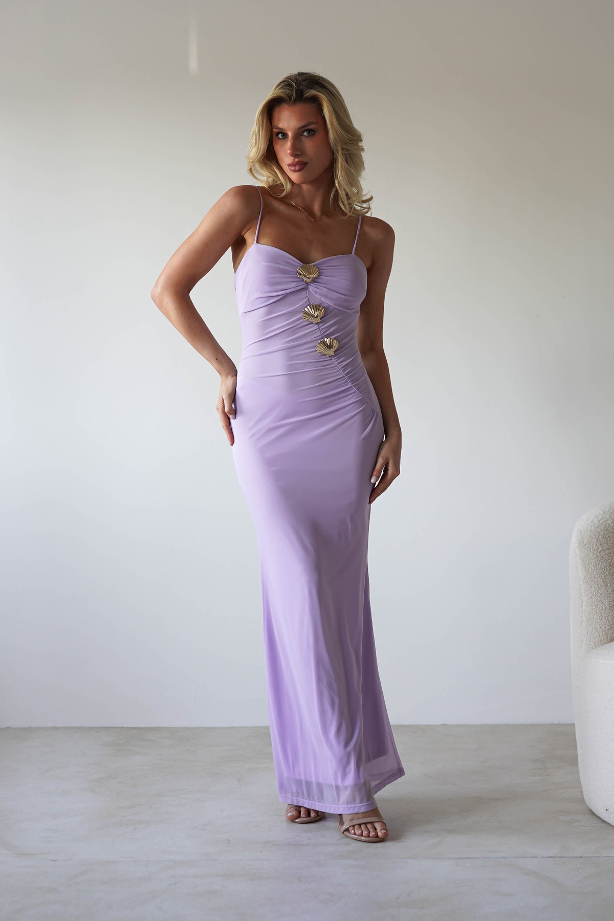 Melrose Mesh Shell Detail Maxi Dress | Lilac-Oh Hello Clothing