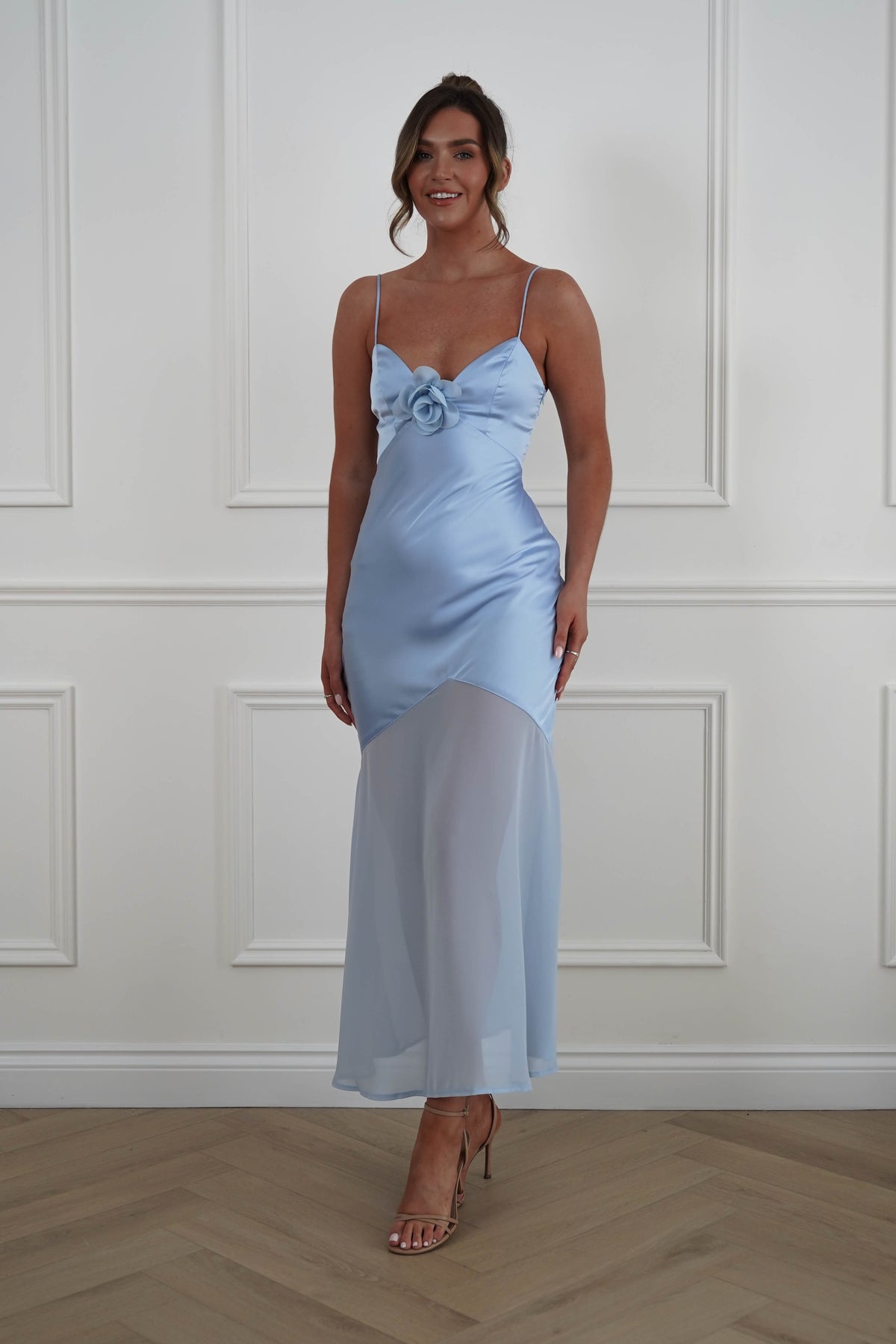 Mia Soft Satin Chiffon Maxi Dress | Blue-Oh Hello Clothing
