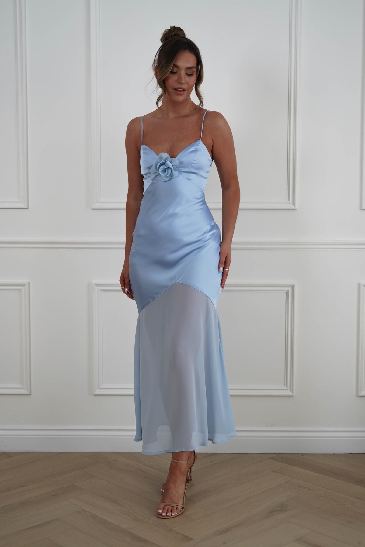 Mia Soft Satin Chiffon Maxi Dress | Blue-Oh Hello Clothing