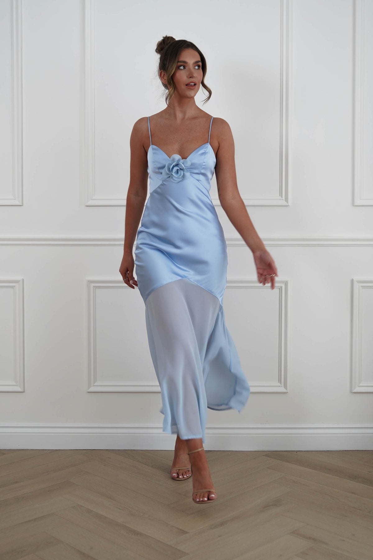 Mia Soft Satin Chiffon Maxi Dress | Blue-Oh Hello Clothing