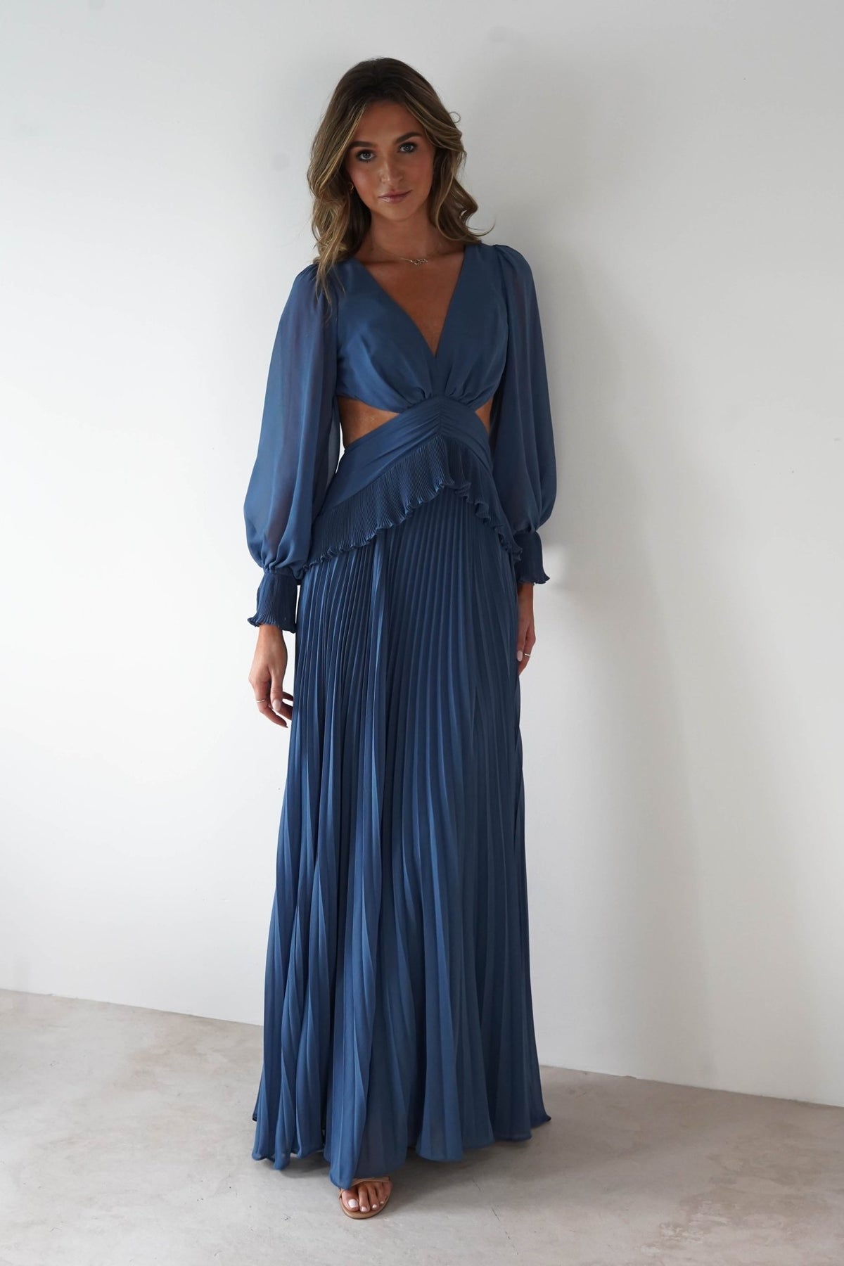 Middleton Pleated Maxi Dress | Slate Blue-Oh Hello Clothing