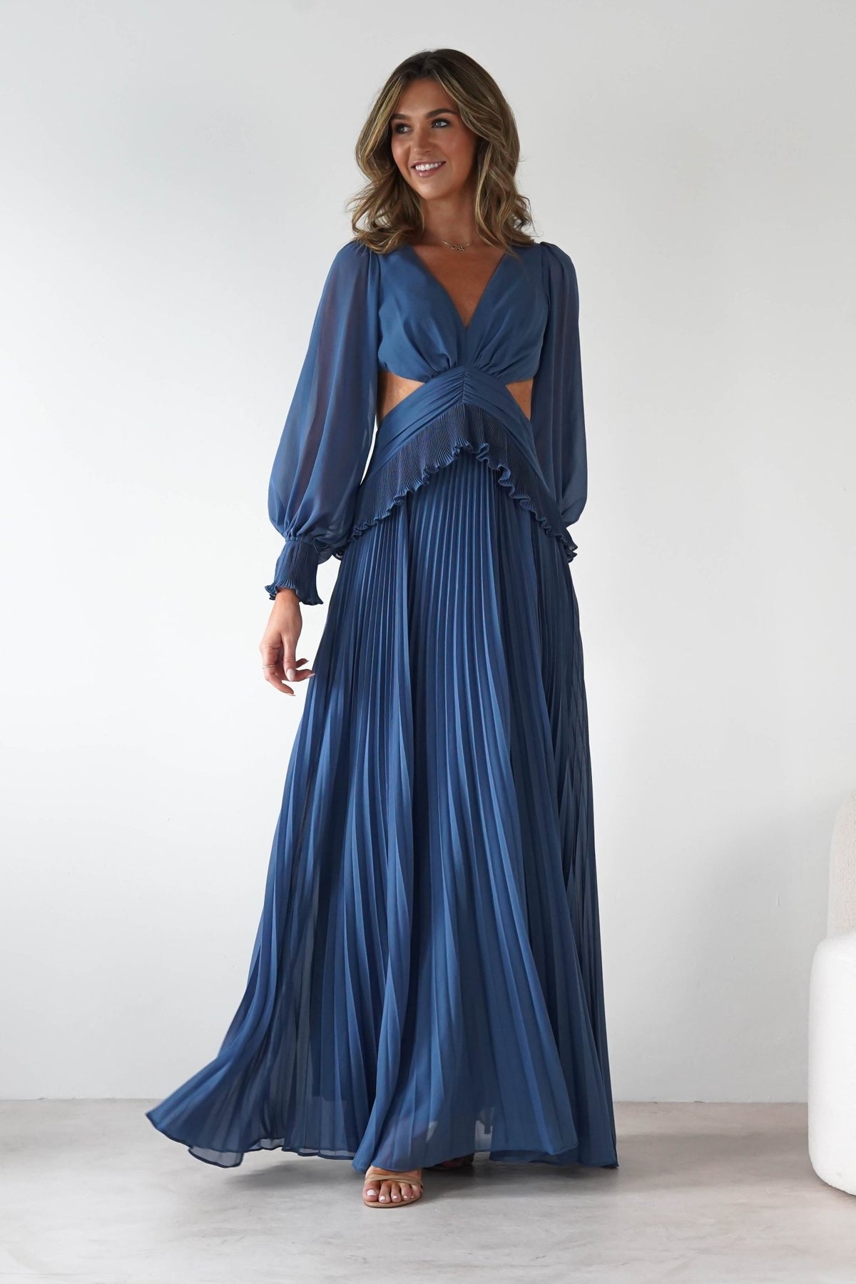 Middleton Pleated Maxi Dress | Slate Blue-Oh Hello Clothing