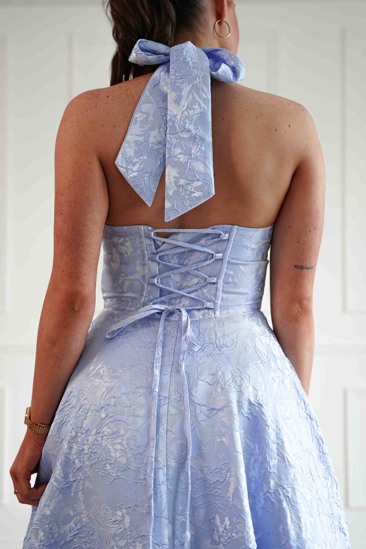 Mila Jacquard Plunge Midi Dress | Blue-Oh Hello Clothing