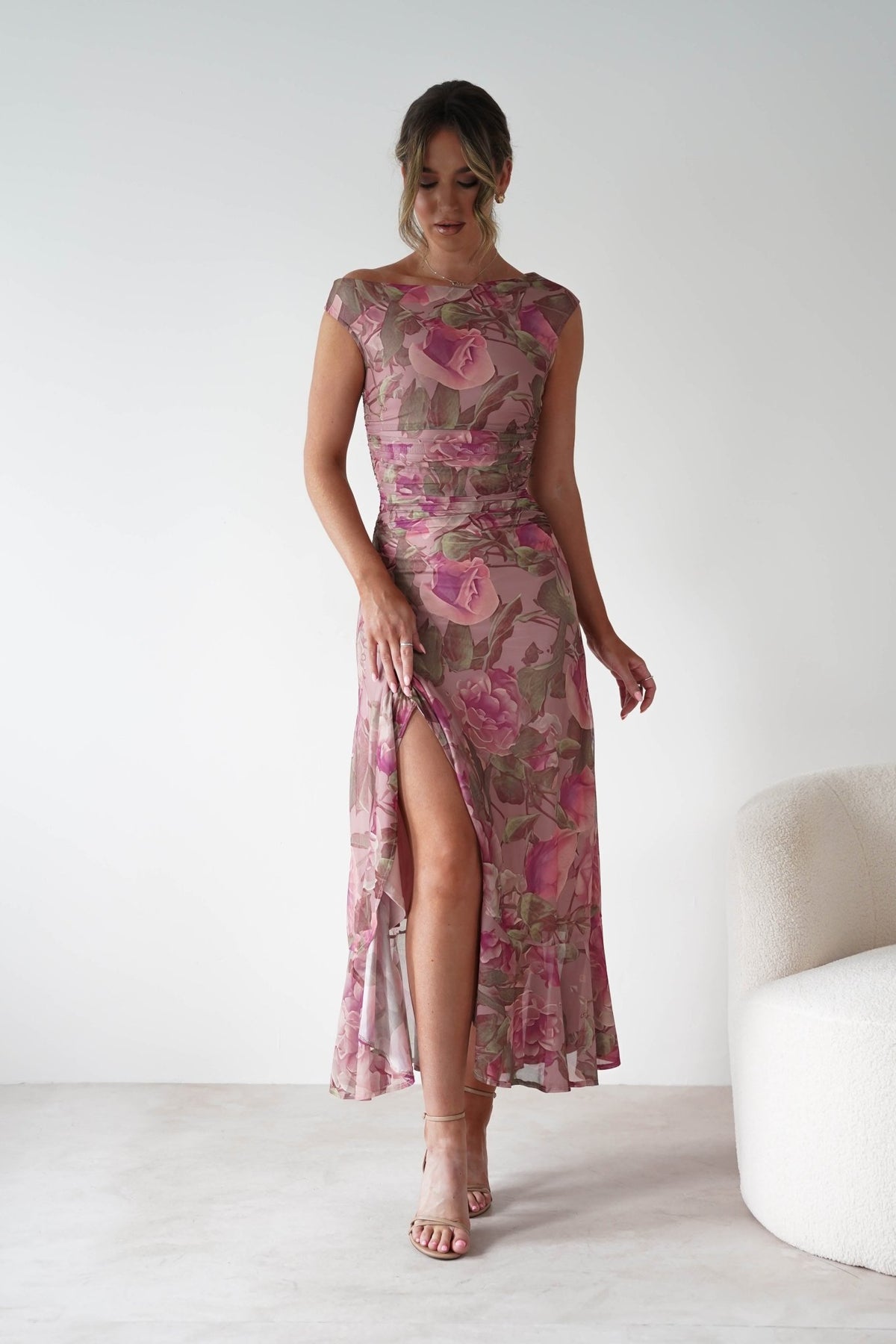 Milla Mesh Floral Bodycon Maxi Dress | Blush-Oh Hello Clothing
