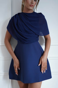 Millie Structured Chiffon Cape Mini Dress | Navy